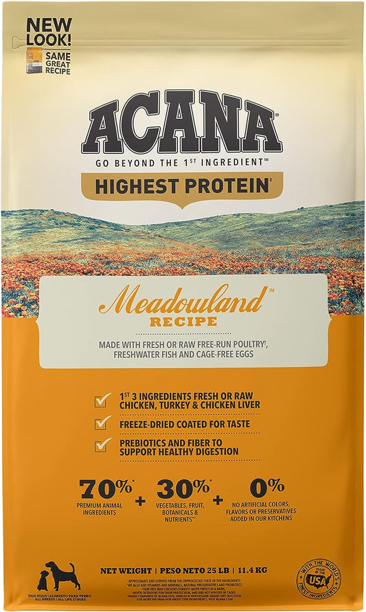 Acana Dog Food Highest Protein, Meadowland Recipe 25 lb - BlackPaw - For Every Adventure
