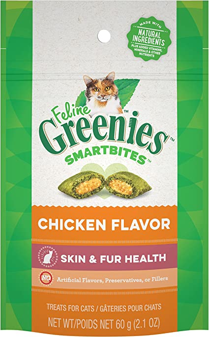 Feline Greenies Smartbites Chicken Flavor Skin & Fur Health 2.1oz