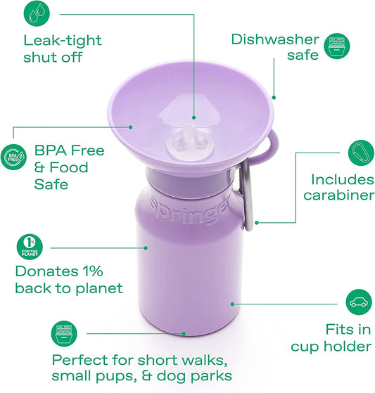 Springer Mini Dog Water Travel Bottle 15oz Lilac