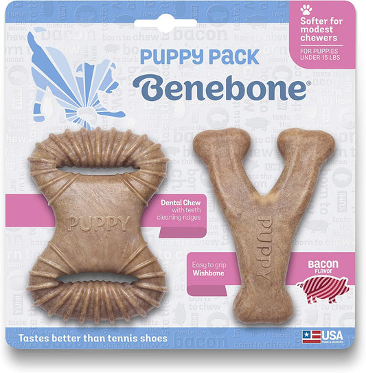 Benebone Puppy Pack Bacon Wishbone/Dental Chew - BlackPaw