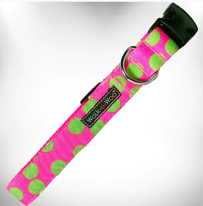 Walk-e-Woo Collar Dot Pink/Neon Green