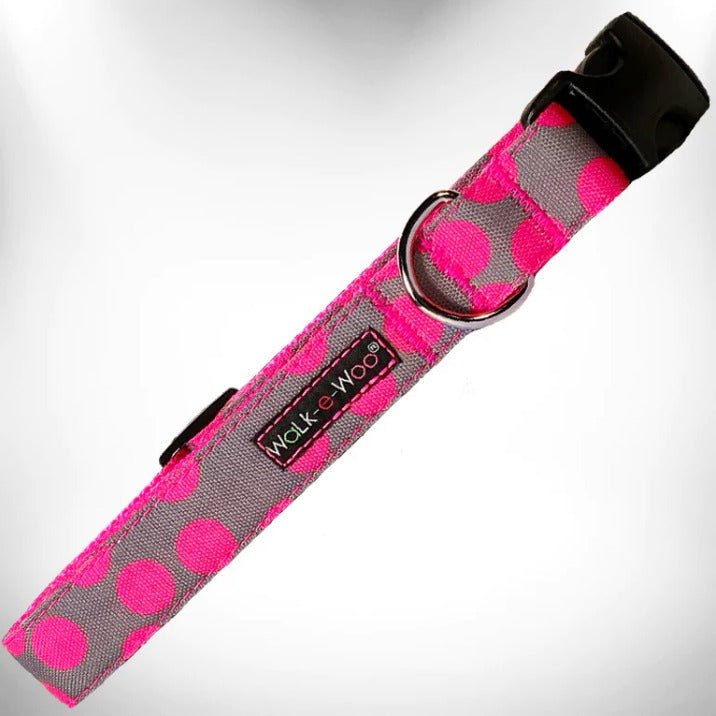 Walk-e-Woo Collar Dot Grey/Pink - BlackPaw